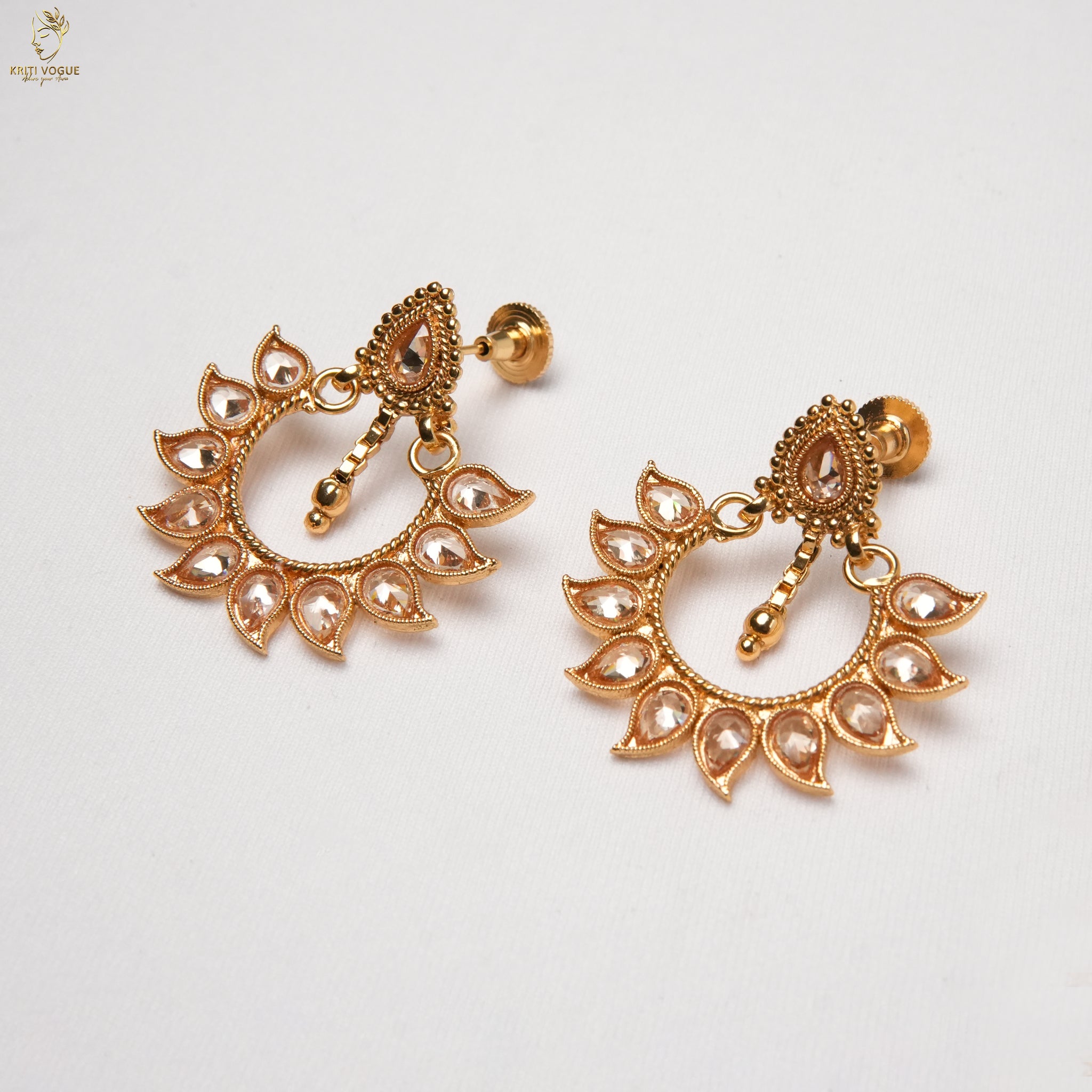 Gold Long Leaf Haram Set | Petal Fringe Necklace | Chand Earrings | KV-5053