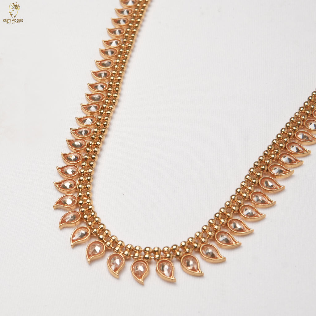 Gold Long Leaf Haram Set | Petal Fringe Necklace | Chand Earrings | KV-5053