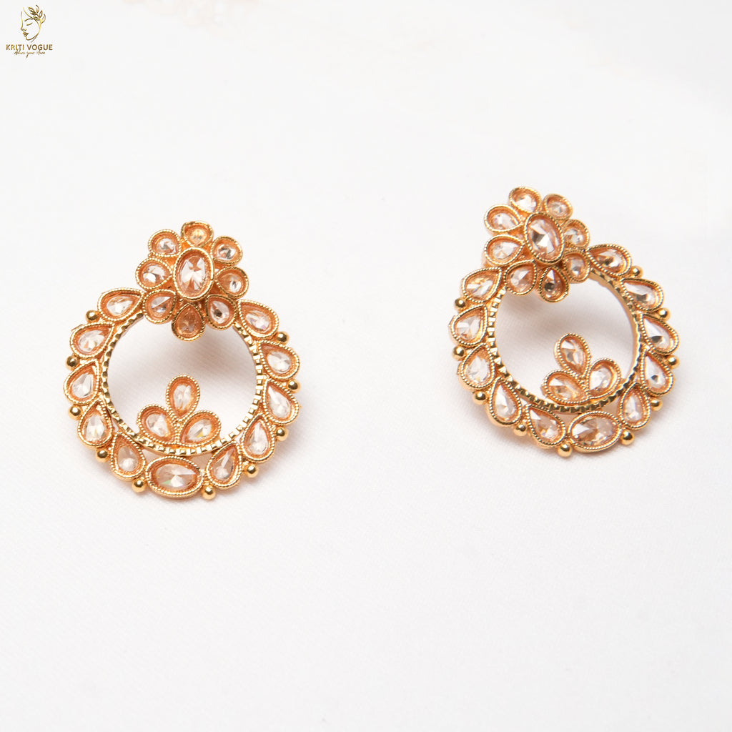 Gold Kundan Filigree Long Necklace Set | Openwork Chandbali Earrings | KV-5056
