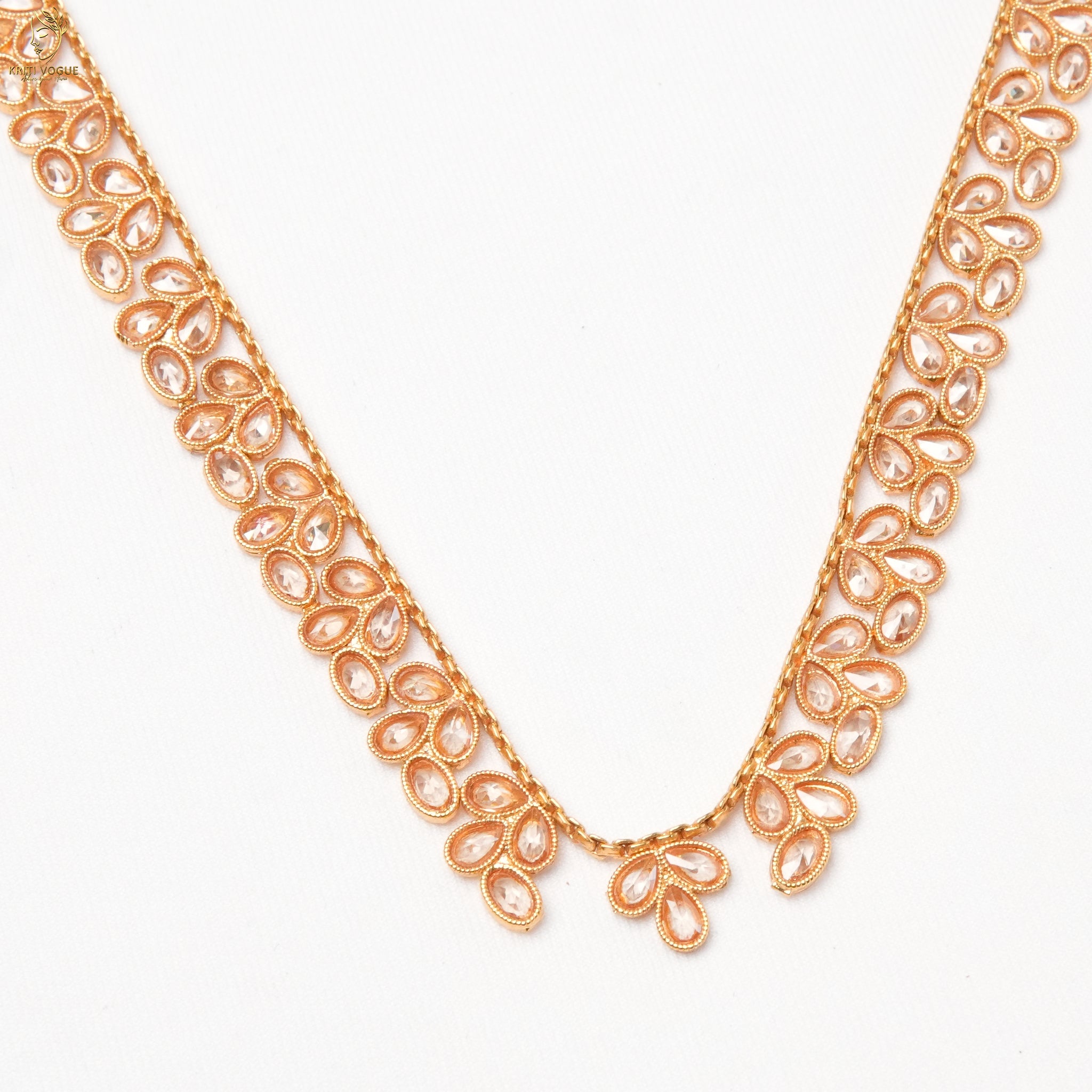 Gold Kundan Filigree Long Necklace Set | Openwork Chandbali Earrings | KV-5056