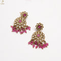 Gold Kundan Floral Chandbali Earrings | Pink Ruby Bead Drops | Festive Wear | KV-5062
