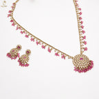 Gold Kundan Floral Chandbali Earrings | Pink Ruby Bead Drops | Festive Wear | KV-5062