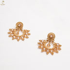 Gold Antique Long Haram Set | CZ Spike Petal Design | Chandbali Earrings | KV-5076