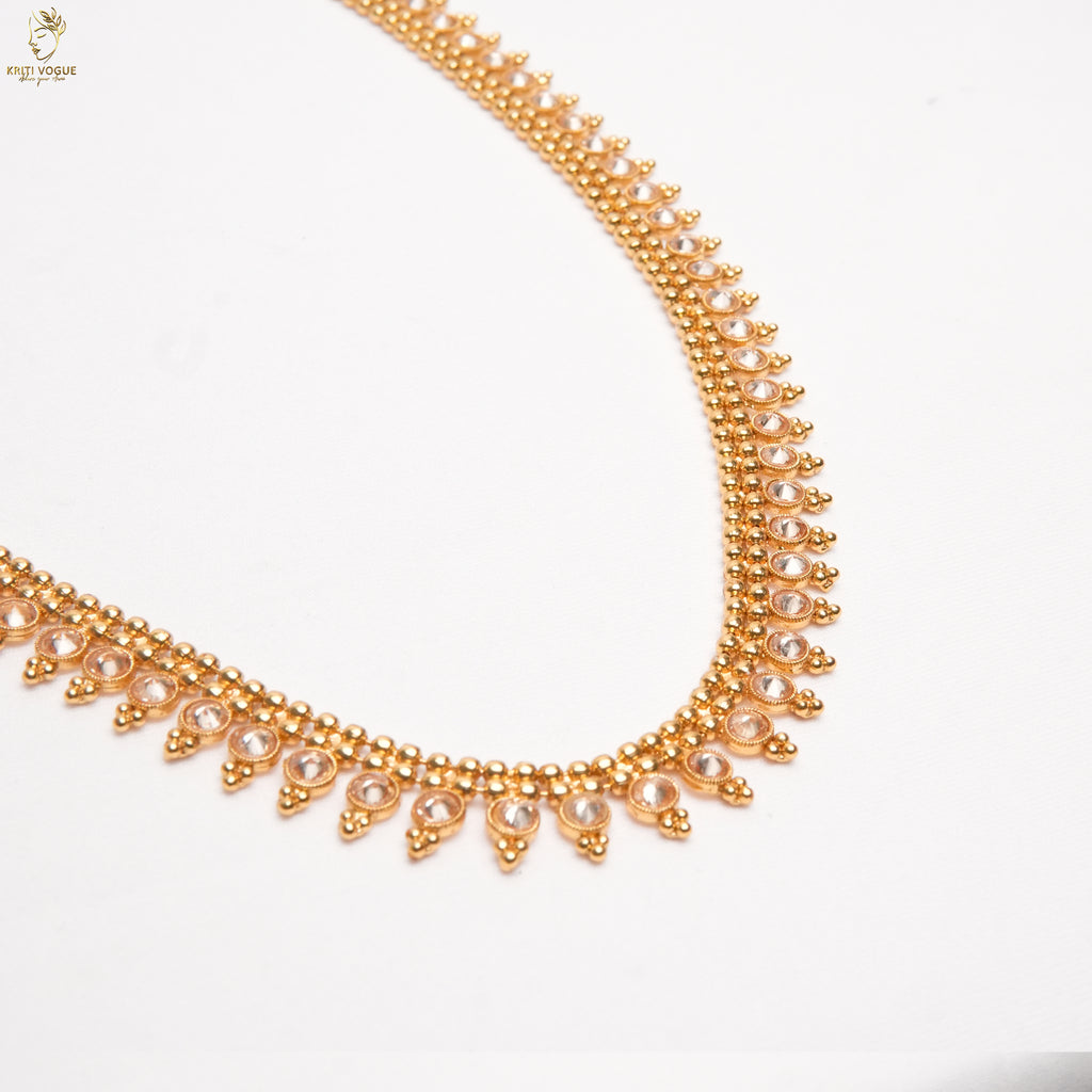 Gold Antique Long Haram Set | CZ Spike Petal Design | Chandbali Earrings | KV-5076