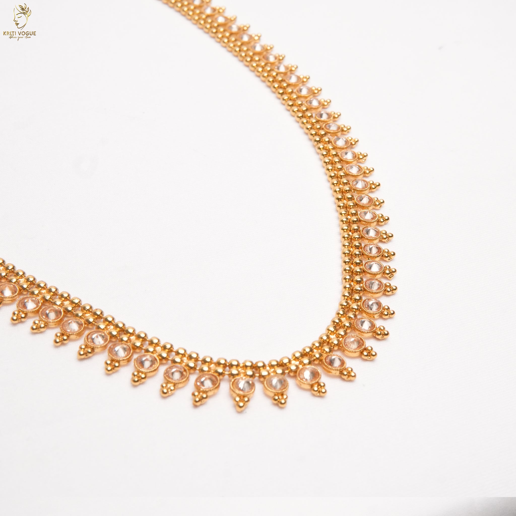 Gold Antique Long Haram Set | CZ Spike Petal Design | Chandbali Earrings | KV-5076