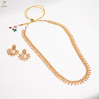 Gold Antique Long Haram Set | CZ Spike Petal Design | Chandbali Earrings | KV-5076