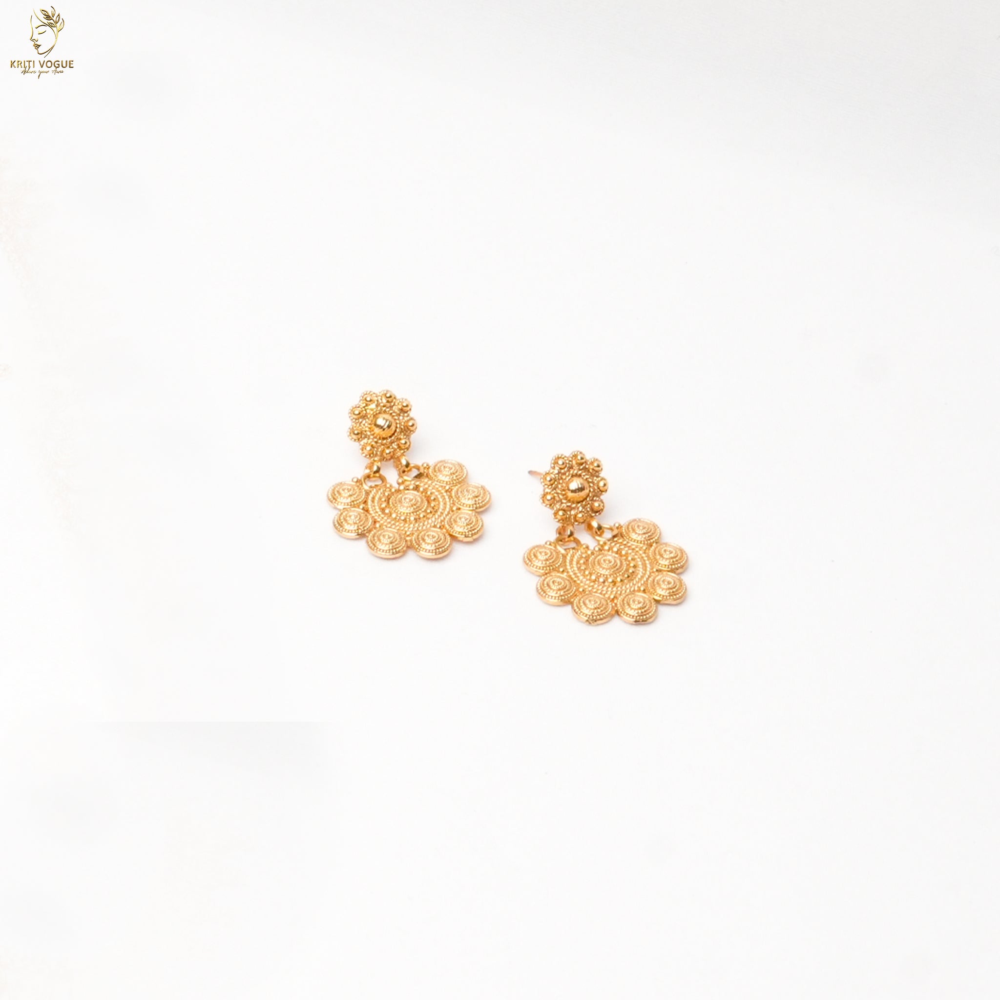 Gold Long Drop Fringe Haram Set | Chandbali Earrings | Adjustable Dori | KV-5093