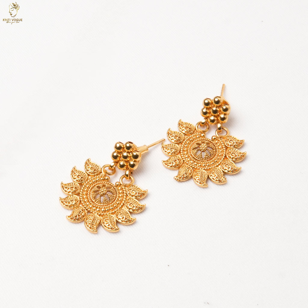 Gold Leaf Fringe Necklace & Earring Set | Temple Style | Festive Onam Wear | KV-5095