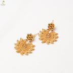 Gold Leaf Fringe Necklace & Earring Set | Temple Style | Festive Onam Wear | KV-5095