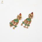 Gold Antique Temple Long Necklace Set | Lakshmi Pendant | Ruby & Emerald | KV-5096