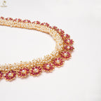 Kerala Bridal Haram Set | Ruby Flower & Pearl | Jhumka & Maang Tikka | KV-5097