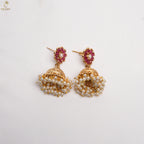 Kerala Bridal Haram Set | Ruby Flower & Pearl | Jhumka & Maang Tikka | KV-5097