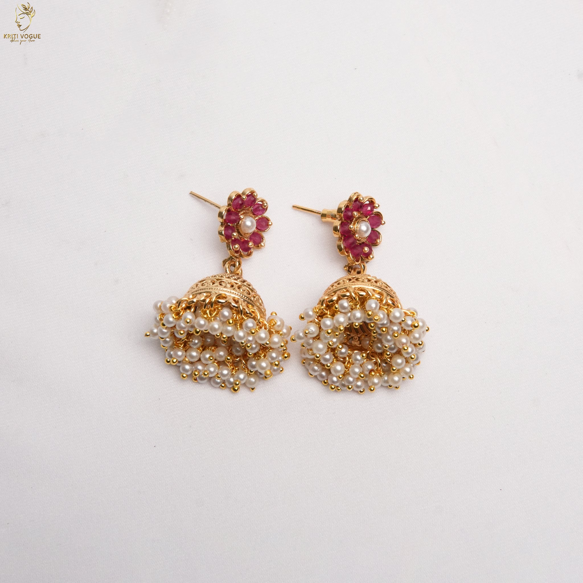 Kerala Bridal Haram Set | Ruby Flower & Pearl | Jhumka & Maang Tikka | KV-5097