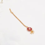 Kerala Bridal Haram Set | Ruby Flower & Pearl | Jhumka & Maang Tikka | KV-5097