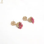 Gold Ruby Crystal Drop Haram Set | Dense Fringe Necklace | Festive Bridal | KV-5102