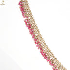 Gold Ruby Crystal Drop Haram Set | Dense Fringe Necklace | Festive Bridal | KV-5102