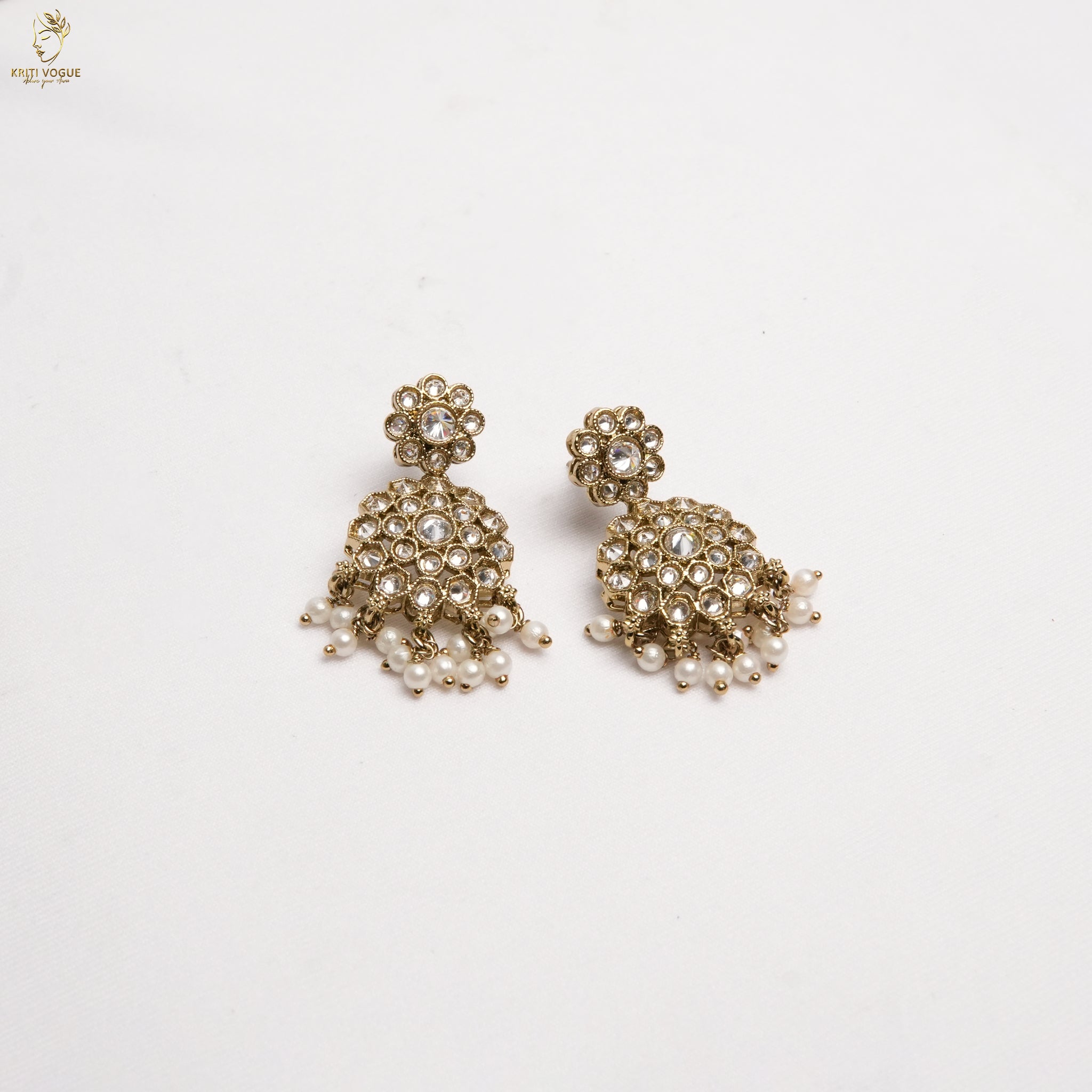 Gold Kundan Long Haram Set | Pearl Drops | Large Kundan Pendant & Jhumka | KV-5103