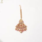 Gold Bridal Choker Set | Pearl Ruby Filigree Panels | Jhumka & Maang Tikka | KV-5108