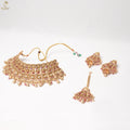 Gold Bridal Choker Set | Pearl Ruby Filigree Panels | Jhumka & Maang Tikka | KV-5108