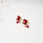 Gold Ruby Enamel Pendant Necklace Set | Satellite Ball Chain | Geometric Studs | KV-5121
