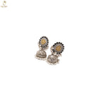 Oxidised Silver Choker Set | Black Stone Pearl Drop Pendant | Jhumka | KV-5256