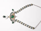 German Silver Oxidised Peacock Pendant Necklace | Emerald CZ | Bohemian Ethnic | KV-5274