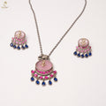 Oxidised Silver Elephant Necklace Set | Pink & Blue Stone | Tribal Boho | KV-5275