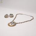 German Silver Dual-Tone Pearl Mala Set | Floral Pendant & Earrings | KV-5276