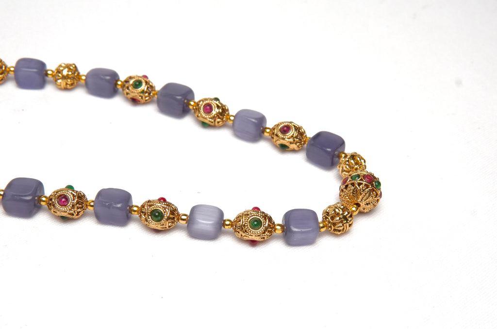 Two-Strand Beaded Mala Necklace | Kundan Stone & Gold Filigree | 3 Colours | KV-1716